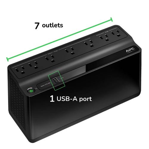 APC UPS Battery Backup and Surge Protector, 600VA/330 Watts Backup Battery Power Supply, BE600M1 Back-UPS with USB Charger Port