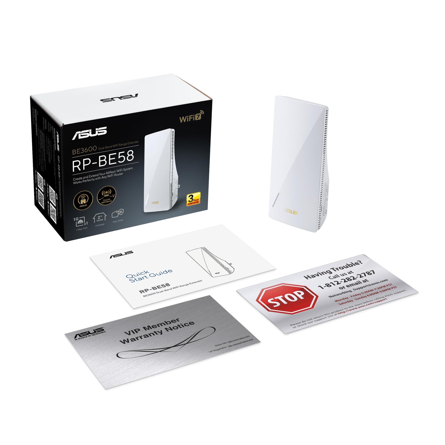 ASUS RP-BE58 BE3600 Dual Band WiFi 7 (802.11be) Range Extender, AiMesh Extender for Seamless mesh WiFi; Works with Any WiFi Router