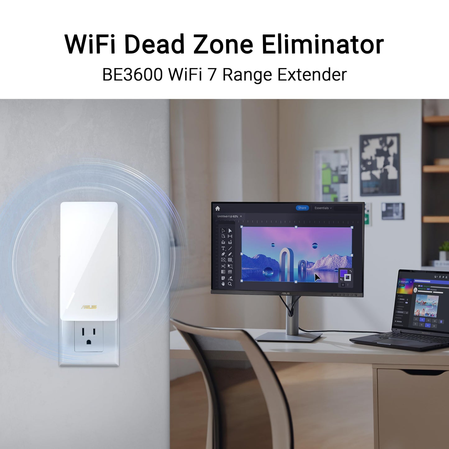 ASUS RP-BE58 BE3600 Dual Band WiFi 7 (802.11be) Range Extender, AiMesh Extender for Seamless mesh WiFi; Works with Any WiFi Router